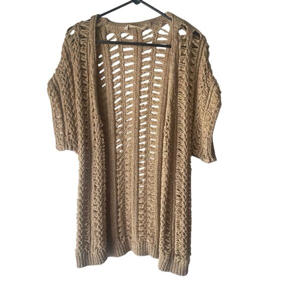 Soft Surroundings S/M Tan Open Knit Oversized Shrug Open Front Cardigan Sweater - Picture 1 of 9